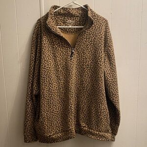 Charles River Apparel Womens Tan Leopard Zip-Up Sweater